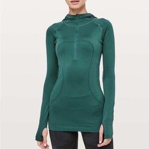 Green Hooded Long Sleeve Top